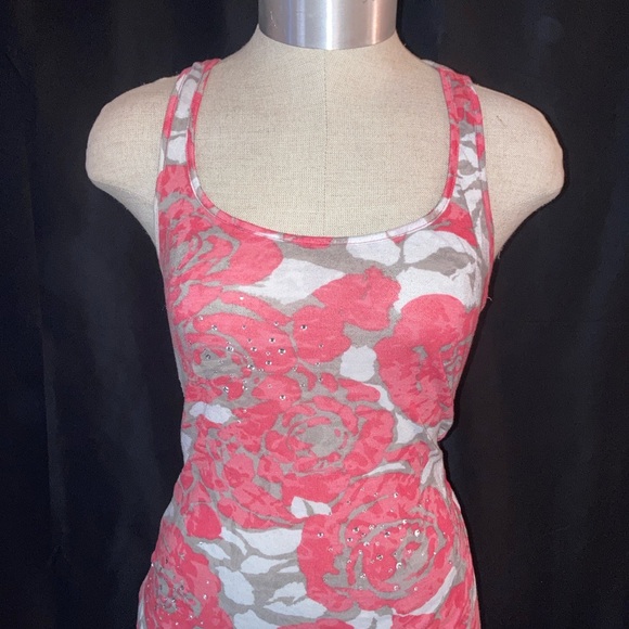 INC International Concepts Coral Racerback Tank Top Abstract Flowered Jeweled - Picture 2 of 9